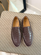 Loro Piana Summer Walk Loafers (Crocodile-Effect Dark Brown)