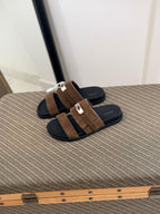Hermès Chypre Sandals (Brown Suede)