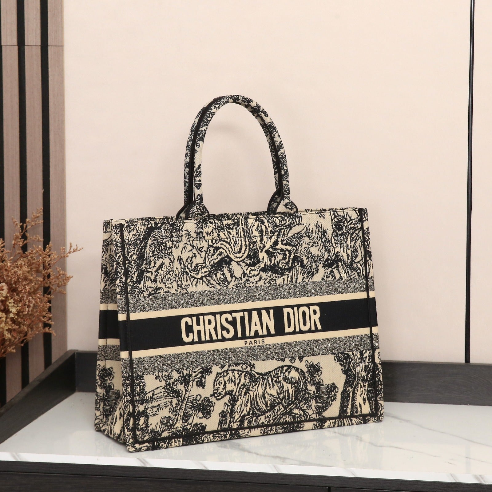 Dior Book Tote (Black Toile de Jouy Embroidery)